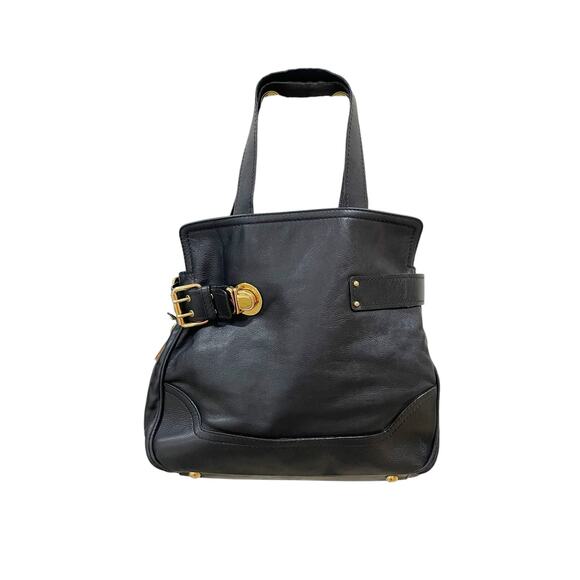 Marc Jacob’s Shoulder Bag Black Leather Gold Buckle 015RE06 - Picture 1 of 15
